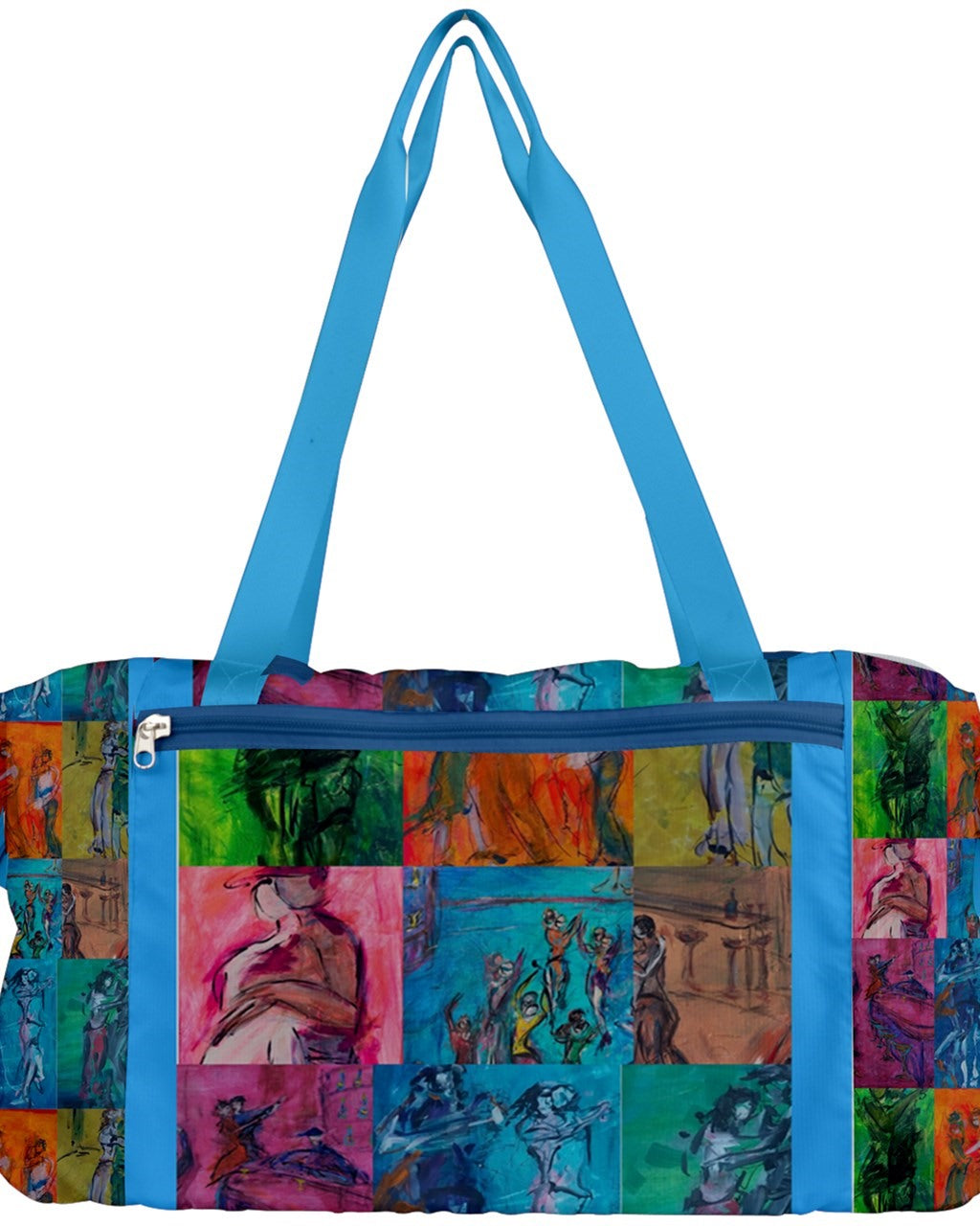 This  bag  features vibrant original art by Leeorah, showcasing a kaleidoscope of colors and intricate designs, perfect for adding a pop of creativity to your everyday carry. Back view