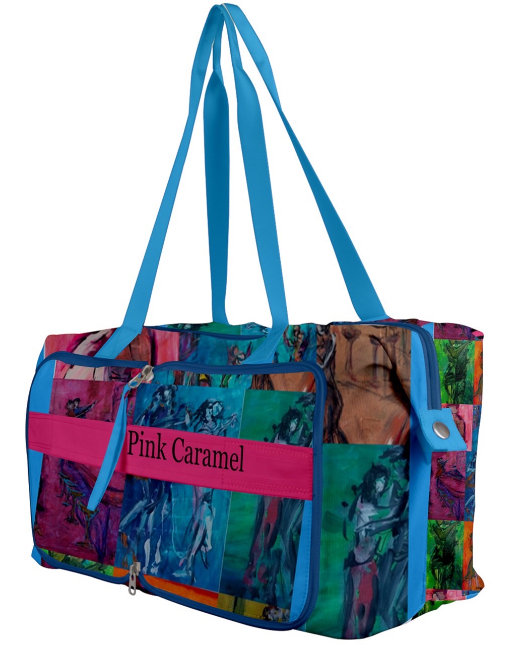 This  bag  features vibrant original art by Leeorah, showcasing a kaleidoscope of colors and intricate designs, perfect for adding a pop of creativity to your everyday carry. Side view
