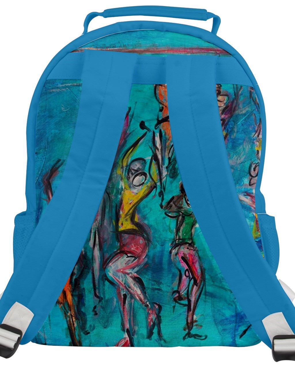 This  bag  features vibrant original art by Leeorah, showcasing a kaleidoscope of colors and intricate designs, perfect for adding a pop of creativity to your everyday carry. Back view